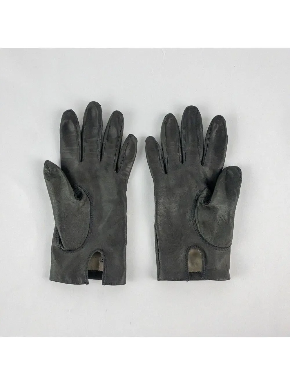 Fownes Vintage Dark Gray Leather Drive Gloves Women Medium 7
